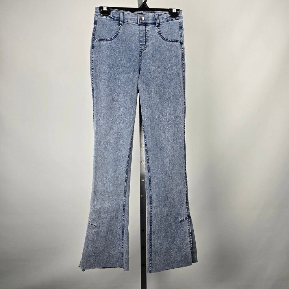 Hue High Rise Denim Flare Legging Raw Hem Jeans Size XS